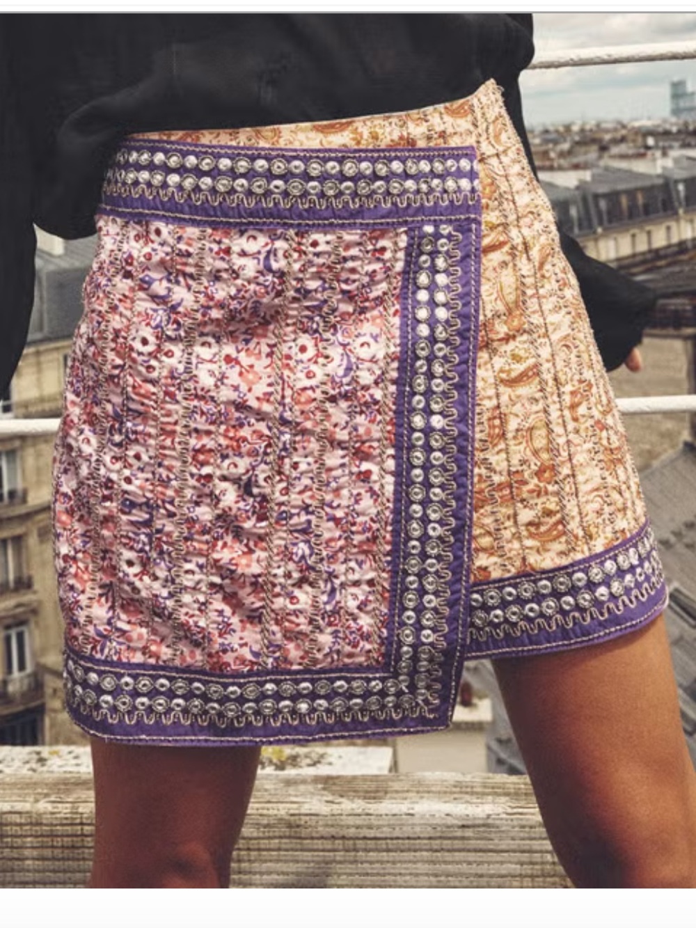 Zara Floral Patchwork Wrap Skirt - Purple & Peach